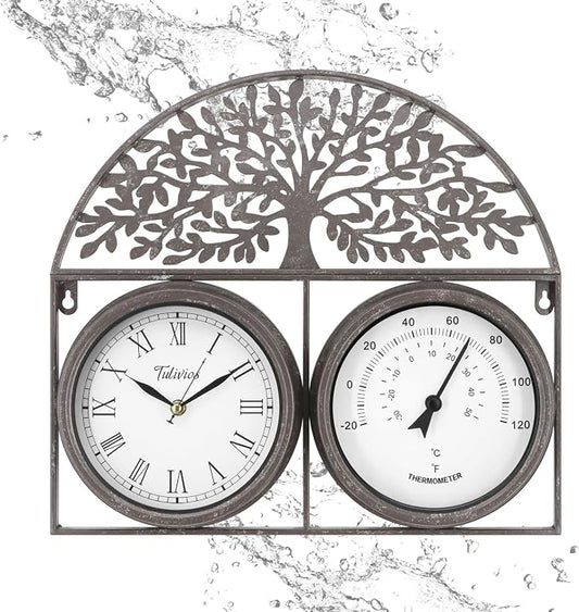 17Inch Large Outdoor Clock,Waterproof Wall Clock with Thermometer,Weatherproof Non-Ticking Quartz Battery Operated Decor Clock for Patio,Garden,Pool,Porch,House Warming Gifts