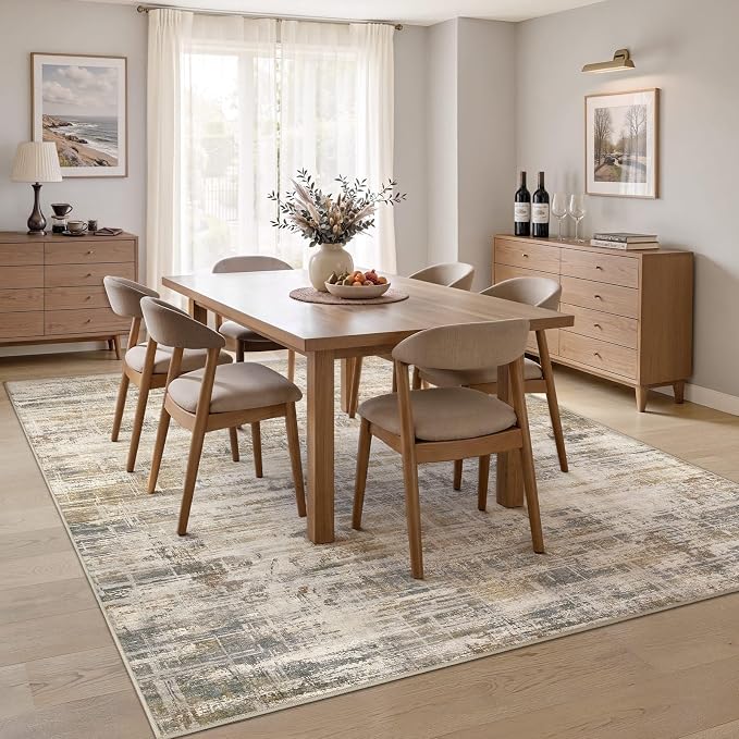 UERMEI 5x7 Area Rug for Living Room Washable Abstract Golden Brown Carpet | Low Pile Non-Slip Soft Neutral Modern Kid Pet Friendly Large Rugs For Bedroom Dining Room Nursery Office Indoor Decor