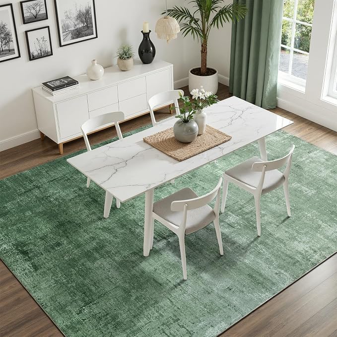 DCX Washable Abstract Area Rug 5x7, Non Slip Low Pile Rug, Green | Easy to clean, non-shedding, soft, kid & pet friendly, with a non-slip rubber backing for living rooms, bedrooms, and offices