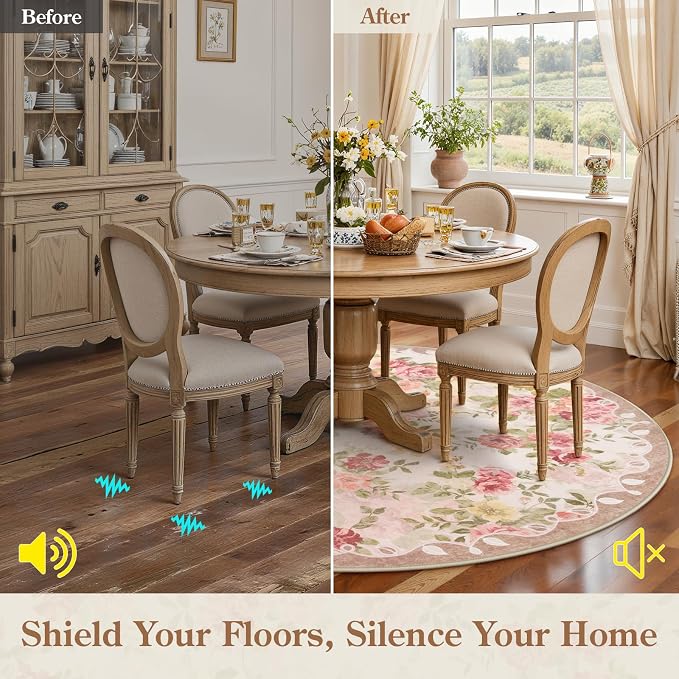 Lahome Floral Boho Round Rugs 6ft,Washable Round Rug for Dining Room Table | Circle Rugs for Living Room Large Round Carpet for Bedroom,Playroom,Nursery,Reading Corner Nina