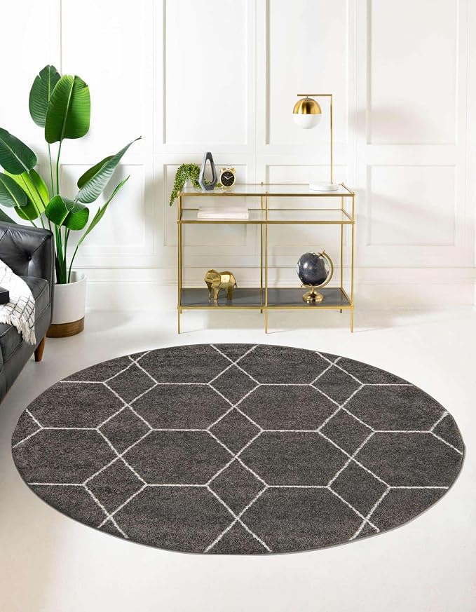 Unique Loom Trellis Frieze Collection Area Rug - Geometric (12' Round Dark Gray/Ivory)