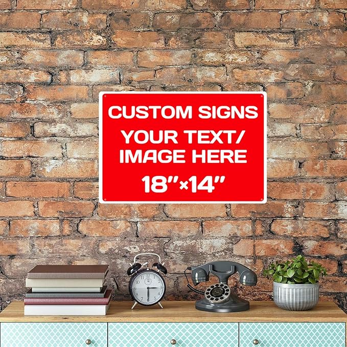 Personalized signs,Aluminum Weatherproof Metal Sign Multiple Sizes Custom Personalized Text And picture Here,hazard sign,garden sign,custom door sign,Customised business signs(18 * 14 IN,Red)