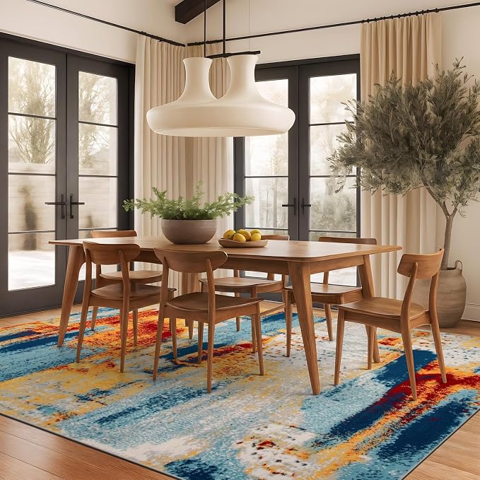 Rugshop Abstract Fade-Resistant Living Room Area Rug Multi 7'10" x 10' | Rectangular, Size 7'10" x 10', Bedroom, Dining Room, Home Office, Kitchen, Entryway, Hallway, Nursery, Kids Room, Guest Room