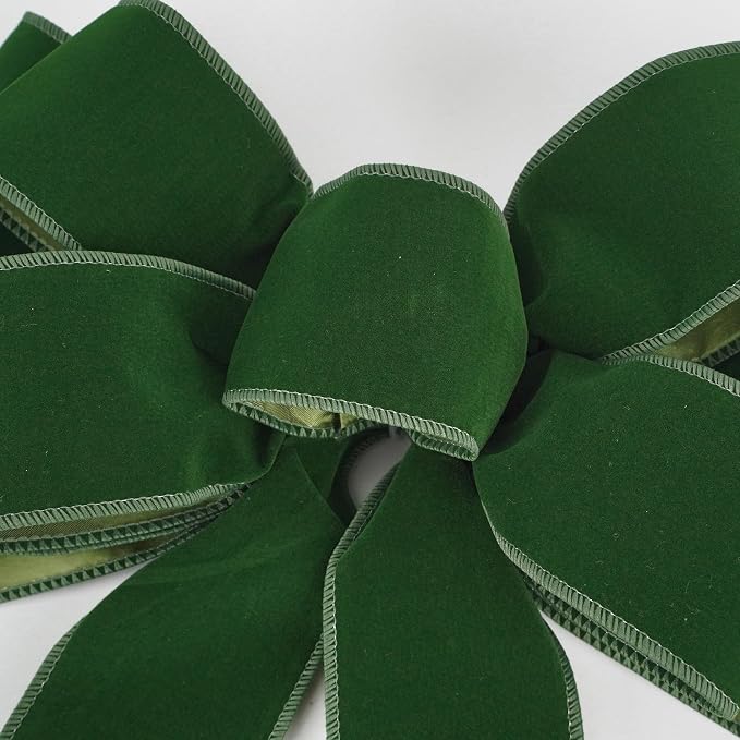 13" Moss Green Bow Pre-Tied Bow for Christmas Tree, Green Velvet Ribbon Bows for Wreaths, Premade Tree Toppers Bows for Gift Wrapping, Party Favor, Christmas Home Indoor Outdoor Decor-1 Count