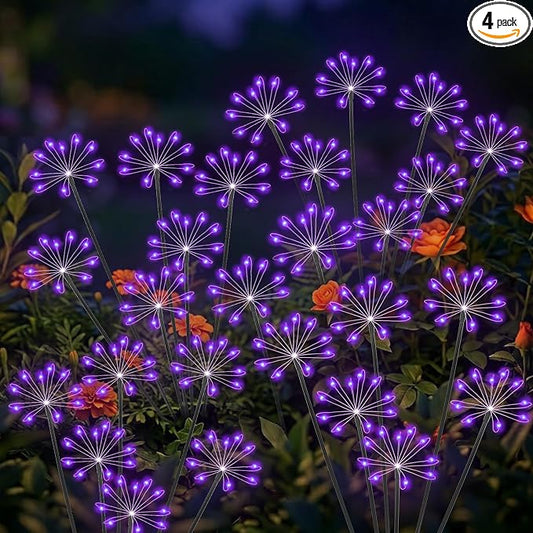 Solar Garden Lights Outdoor, Upgraded Solar Swaying Starburst Light Waterproof with 2 Modes, Solar Fairy Firework Lights for Yard Patio Pathway Flowerbed Balcony Garden Decoration (Purple, 4 Pack)