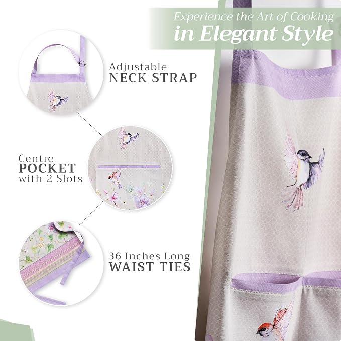 Maison d' Hermine Aprons for women with Pocket 100% Cotton (27.50"x31.50") | Adjustable Neck Strap & long ties Apron Men Chef Wedding Cooking Gardening Server Maid