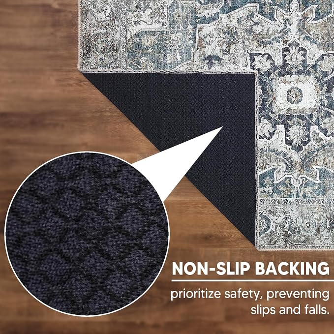 Keen Home Design Vintage Washable Entryway Rug, Non-Slip Low Pile, 2x3 | Machine Washable Cotton Chenille, 0.25In Low Pile, Rubber Non-Slip Back; Kitchen, Entryway, Bathroom, Bedside