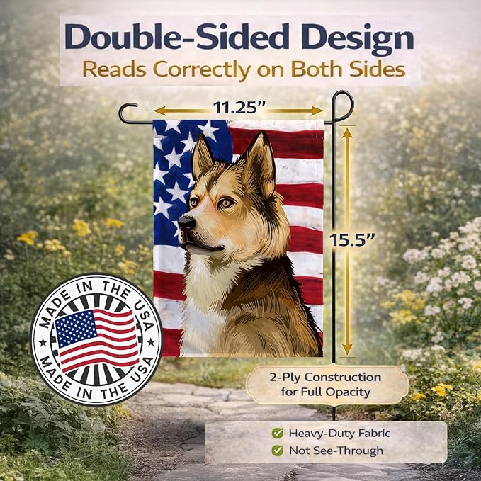 Caroline's Treasures CK6509GF East Siberian Laika Dog American Flag Garden Flag Mailbox Flag Decorative Yard Flag Banner Outside Patio Artwork Yard Flower Beds, Garden Size, Multicolor