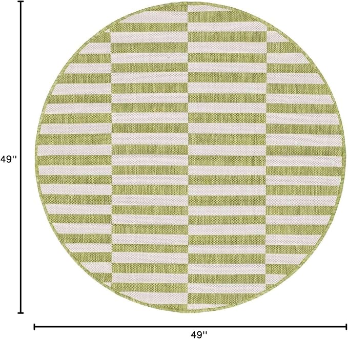 Unique Loom Outdoor Striped Collection Area Rug - Striped (4' 1" Round, Green/Ivory)