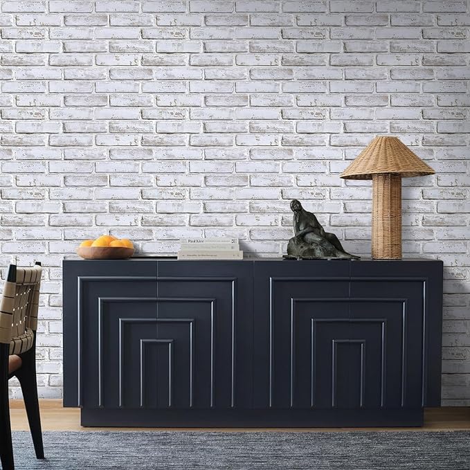 COMSTICKC 3D Whitewash Faux Brick Wall Panel Peel and Stick Wall Covering, 12 Pcs of 22.8" x 11.8", 3D Brick Wall Stickers, UrltraLight PVC Self Adhesive Decorative Tile Interior, Covers 22.48 sq.ft