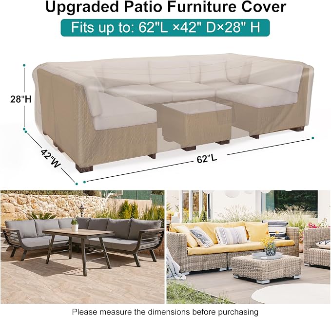 Patio Furniture Set Cover Waterproof, Heavy Duty Furniture Covers for Outdoor Sectional Sofa Set Wicker Rattan Table Chair Rectangular,62"L×42"W×28"H,Brown