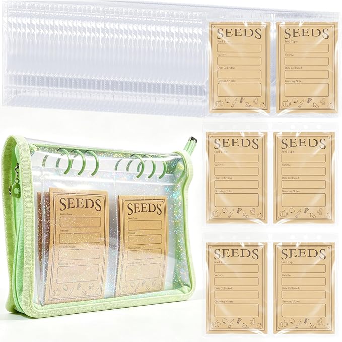 Seed Storage Organizer Binder, Seed Packet Organizer with 160 Pockets(80 Pack Resealable Seed Envelopes),3.9x5.3 Inch Clear Sleeves, Seed Saver for Garden Lover(Green)