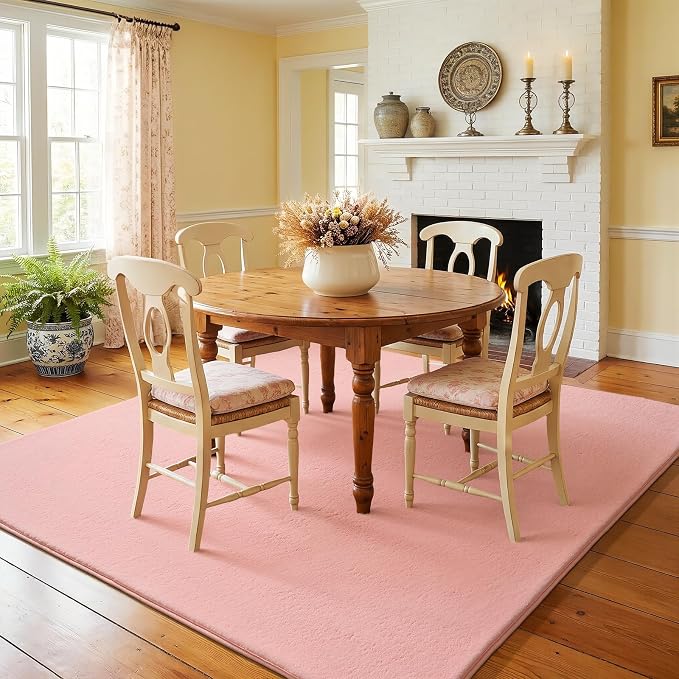 Amearea 4x4 Square Area Rugs for Bedroom Living Room, Pink Memory Foam Rug | Thickened Fluffy Indoor Washable Rug, Modern Non Slip Minimalist Carpet for Entryway Kids Boys Girls Dorm Nursery Room Decor