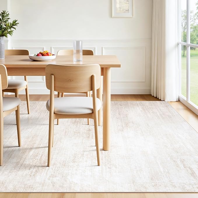 Tosuoka Washable Rug 6x9 Area Rugs for Living Room, Beige Neutral Abstract | Bedroom Rug, Ultra Soft, Cream, Non-Slip, Low-Pile, Modern, Large, Indoor Carpet for Nursery Dining Room Office Home