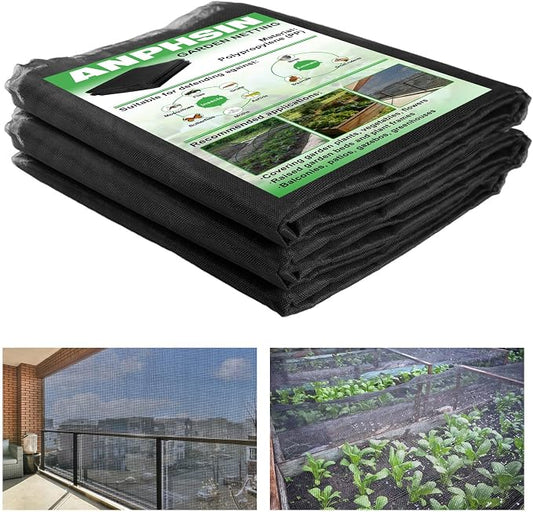ANPHSIN Strong PP Nanocomposite Mosquito Net Garden Netting - 10 x 20ft Clear View Bird Insect Pest Mesh Barrier Screen for Patio, Balcony, Porch, Outdoor Raised Beds Protection (Black)