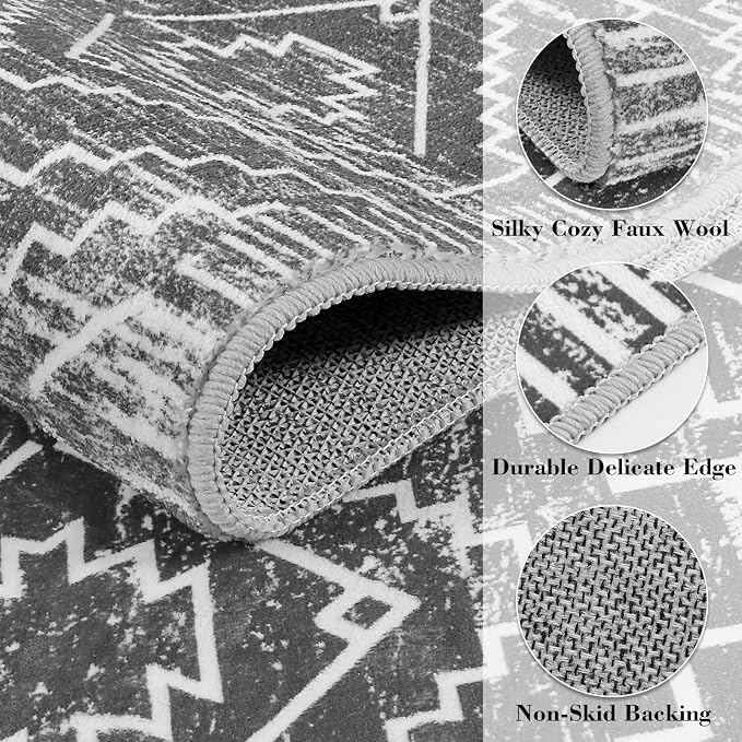 Wonnitar Moroccan Hallway Runner Rug 10 ft, Machine Washable 2'6"x10' Long Runner Rugs for Kitchen, Boho Non-Skid Soft Low Pile Carpet Runner for Entryway Hall Entrance (Dark Grey,2'6"x10')