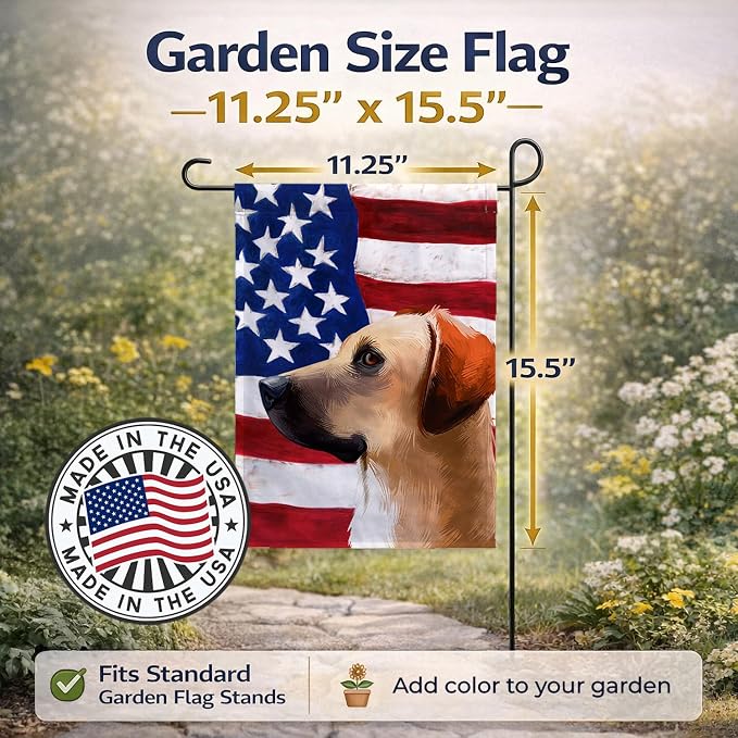 Caroline's Treasures CK6436GF Black Mouth Cur Dog American Flag Garden Flag Mailbox Flag Decorative Yard Flag Banner Outside Patio Artwork Yard Flower Beds, Garden Size, Multicolor