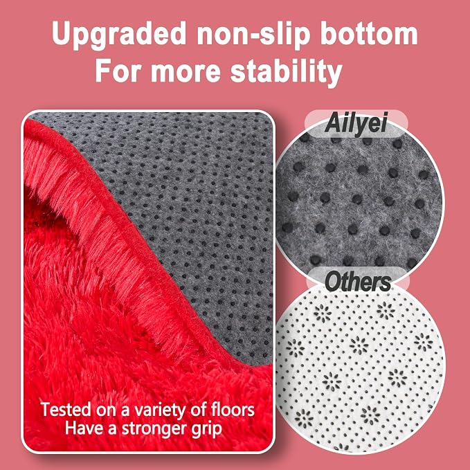 9x12 Large Fluffy Area Rugs for Living Room, Red | Upgrade Non-slip, Washable, Flame Resistant, High Pile Big 9 x 12 Shag Rug Plush Carpet for Bedroom Kids Room Dorm Christmas