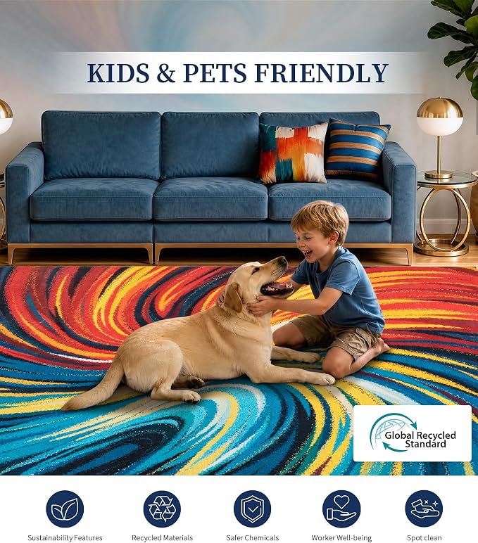 Abstract Colorful Area Rugs 8x10,Uniqe Milky Way Cool Rugs Washable,Spiral Galaxy Funky Rug for Living Room,Non Slip Art Rug for Bedroom,Kitchen,Dining Room