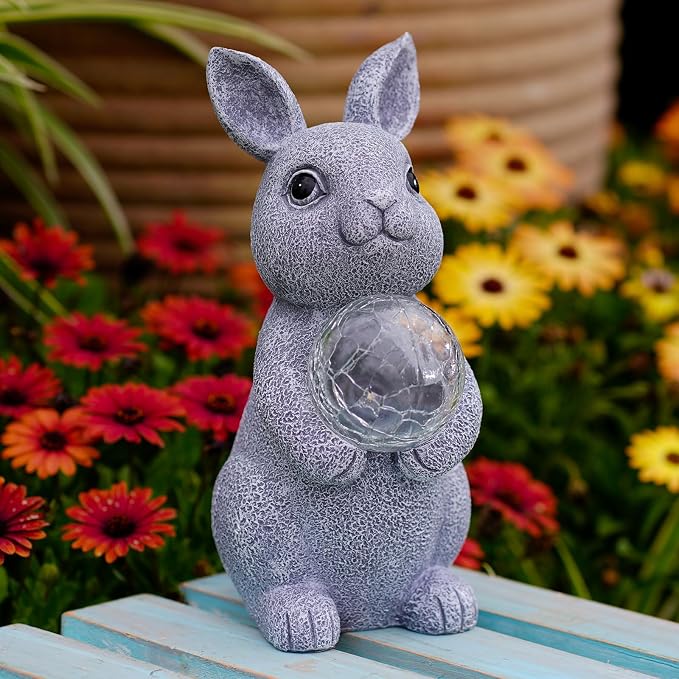 Solar Bunny Statue - Rabbit Garden Easter Decorations | Charming Solar Rabbit Statue Outdoor Yard Garden Decor - Unique Gifts for Mom Women