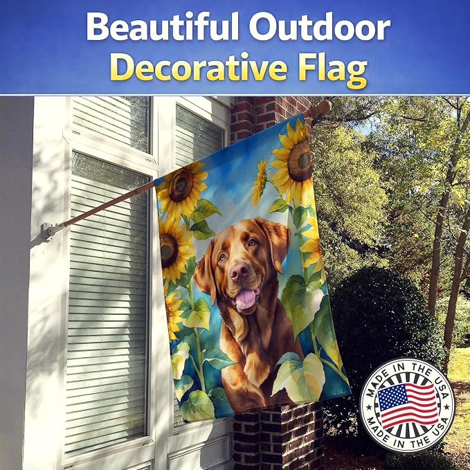 Caroline's Treasures DAC6050CHF Chesapeake Bay Retriever in Sunflowers House Flag Large Porch Sleeve Pole Decorative Outside Yard Banner Artwork Wall Hanging, Polyester, House Size, Multicolor