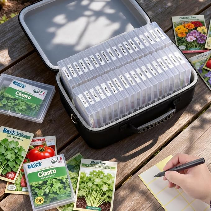 Seed Storage Organizer Case 36-Slot Hard Shell Seed Packet Holder Label Kit | Seed Packet Organization Keeps Vegetable, Flower And Herb Seed Sorted For Faster Planting, Planning And Seasonal Garden Setup