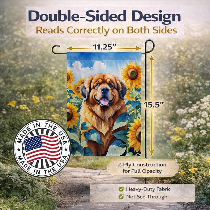 Caroline's Treasures DAC6166GF Tibetan Mastiff in Sunflowers Garden Flag Mailbox Flag Decorative Yard Flag Banner Outside Patio Artwork Yard Flower Beds, Garden Size, Multicolor