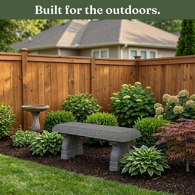 Basalt Grey Garden Bench - Outdoor Benches Weatherproof - Front Porch Seating for Patio Yard - Outdoor Seat Backless Decorative Pedestal Garden Furniture - Realistic Stone Look - Concrete Look