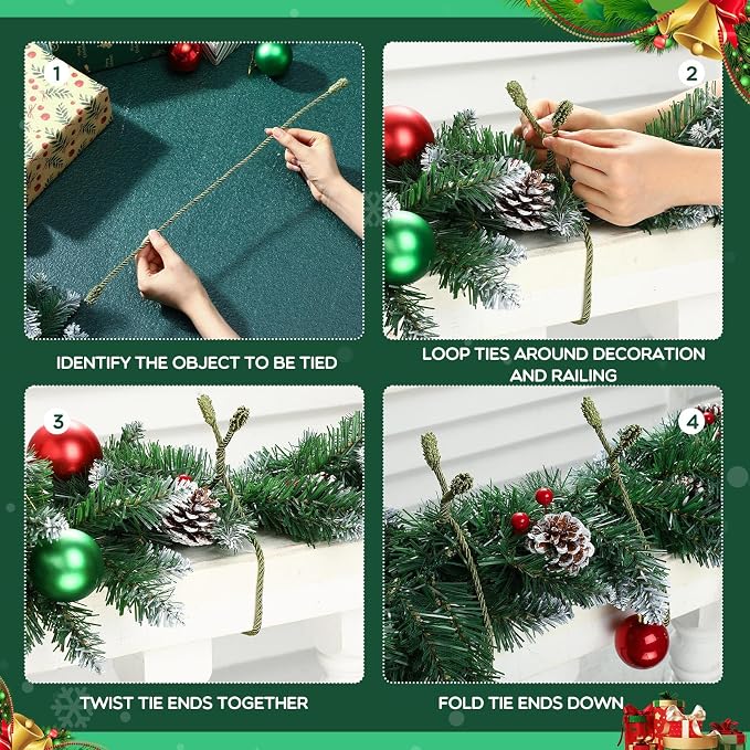 Zhengmy 24 Pcs Christmas Garland Ties Extra Long 30'' 25'' 20'' Olive Green Decorative Twist Tie for Banister Reusable Flexible Twist Tie for Garland Stairway Railing Home Xmas Holiday Decor