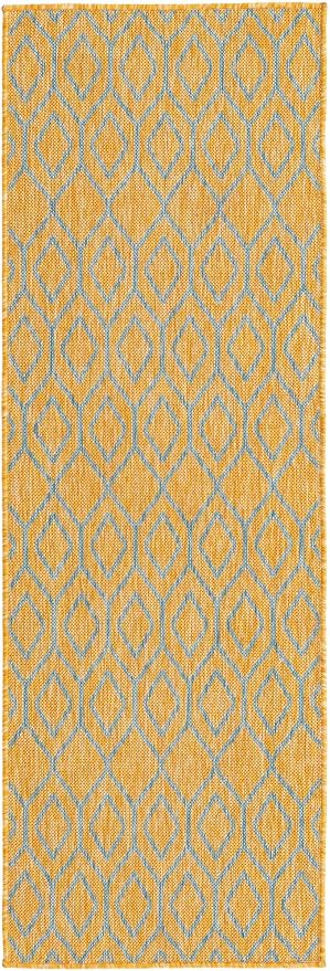 Jill Zarin Outdoor Collection Area Rug - Turks and Caicos (2' x 8' Runner Yellow and Aqua/Light Blue)