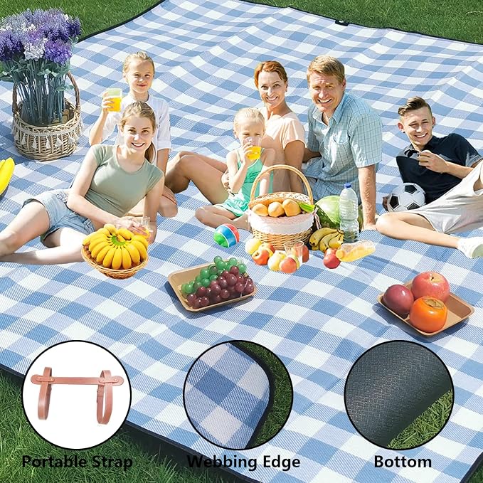 79”x79” Picnic Blanket Extra Large, Waterproof and Foldable Beach Blanket, 3-Layer Outdoor Blanket for 6 to 8 Adults, for Camping, Park, Beach, Grass, Indoors