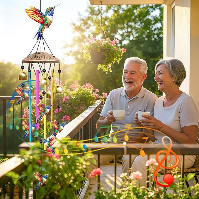 35" Wind Chimes for Outside, Hand-Tuned Aluminum Windchimes with 6 Bells & Hummingbird Decor, Rustproof Metal Chimes for Garden Patio Porch, Sympathy Memorial Gift(Hummingbird)