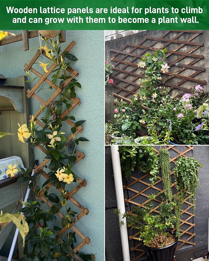 1Pack 35.4inch Wooden Lattice Wall-Expandable Plant Garden Trellis for Climbing Plants Outdoor