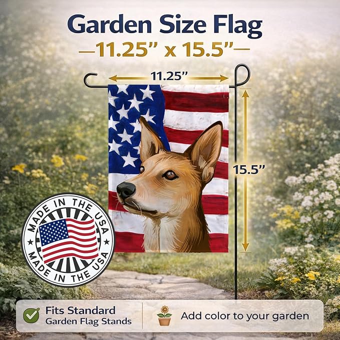 Caroline's Treasures CK6567GF Indian pariah dog American Flag Garden Flag Mailbox Flag Decorative Yard Flag Banner Outside Patio Artwork Yard Flower Beds, Garden Size, Multicolor