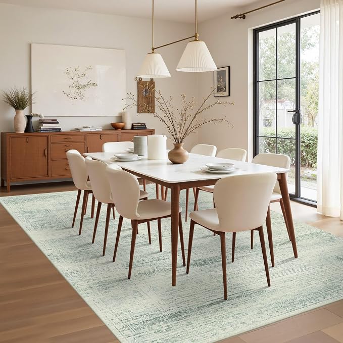 Latte&Fog Area Rugs 6x9 for Living Room, Washable Green Rugs for Bedroom | for Dining Kitchen Kids Playroom Nursery Classroom Dorm Farmhouse Office Non Slip Low Pile Soft Floral Indoor Vintage Carpet
