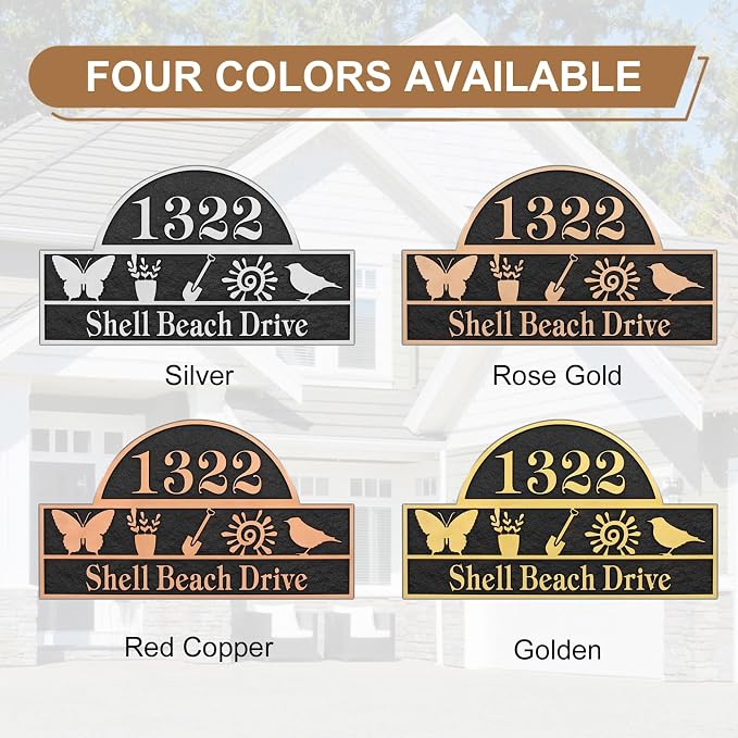 Address Plaque Nature Style - 13.4'' x 8.11'' Custom Address Sign for House,House Number Plaque Sign for Outside House,Driveway,Garden Easy Installation Metal & Large Options (Style 2)