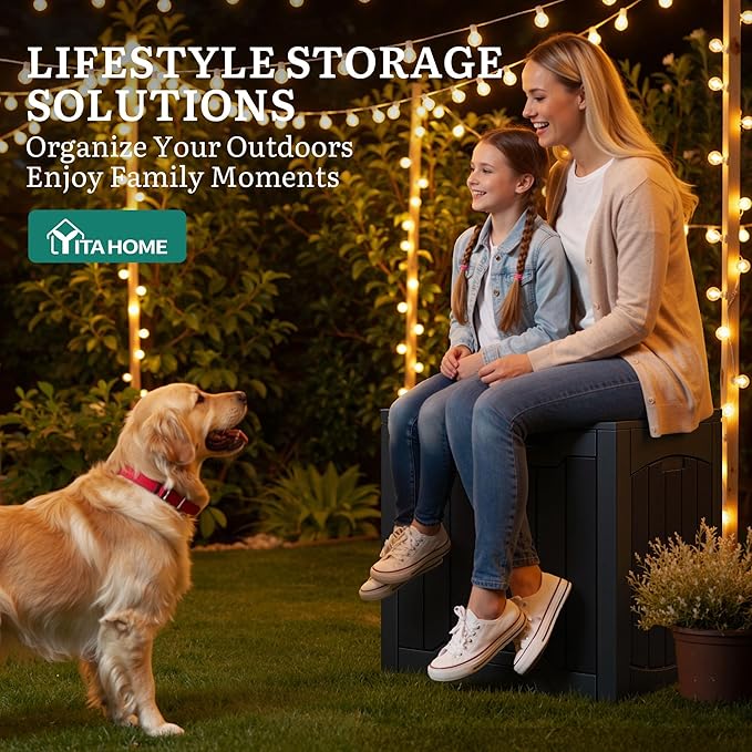 YITAHOME Outdoor Resin Storage Box 31 Gal | Water-resistant Patio Deck Box Outdoor Storage Box for Pillows, Garden Equipment, Securely Lockable, Black