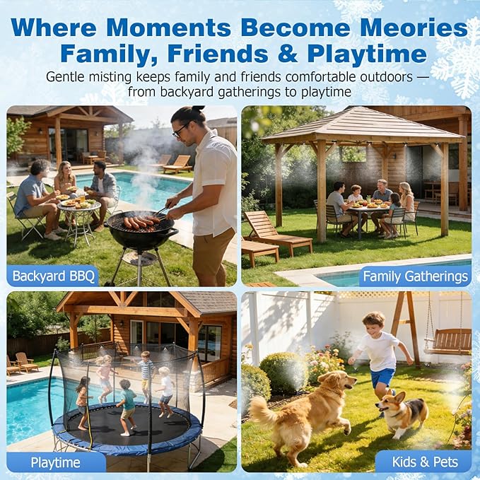 Mellbree Misters for Outside Patio 100FT/30M, Pre-Assembled Misting Cooling System with 30 Brass Nozzles & 3/4" Adapter, Outdoor Mister for Garden, Backyard, Livestock Ranch, Greenhouse, Pool Area