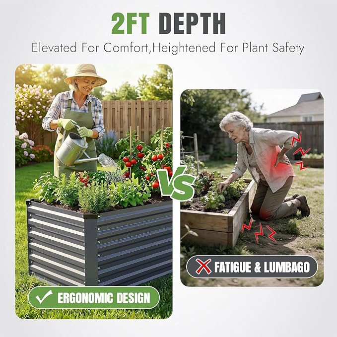 INNO STAGE 8x3x2ft Galvanized Raised Garden Bed, Raised Garden Bed Kit-Metal Planter Box Outdoor, Planting for Vegetables, Fruits, Herbs, Flowers, Grey