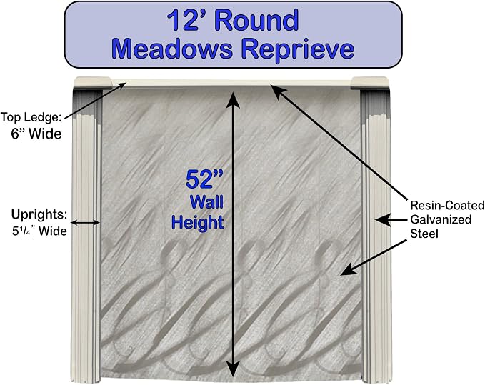Meadows Reprieve 12-Foot Round Above-Ground Swimming Pool | 52-Inch Height | Resin Protected Steel-Sided Walls | Bundle with Bedrock Pattern 25 Gauge Overlap Liner and Widemouth Skimmer