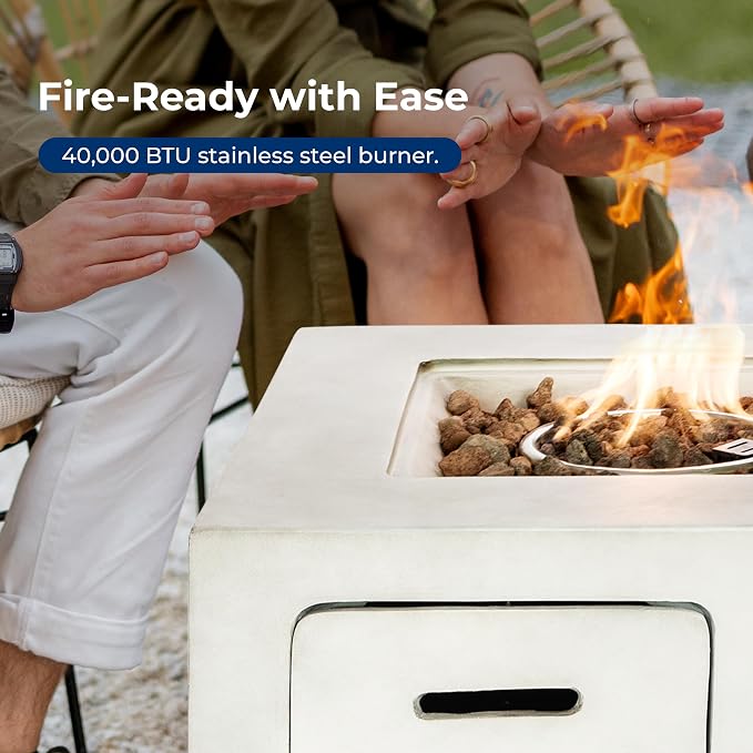 Outdoor Propane Fire Pit Table - CSA/ETL Certified Safe 40,000BTU Pulse Ignition Weatherproof Square Propane Gas Fire Table - Adjustable Flame, Thermocouple - PVC Cover, Lava Rock - SereneLife