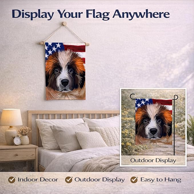 Caroline's Treasures CK6622GF Moscow Watchdog Dog American Flag Garden Flag Mailbox Flag Decorative Yard Flag Banner Outside Patio Artwork Yard Flower Beds, Garden Size, Multicolor