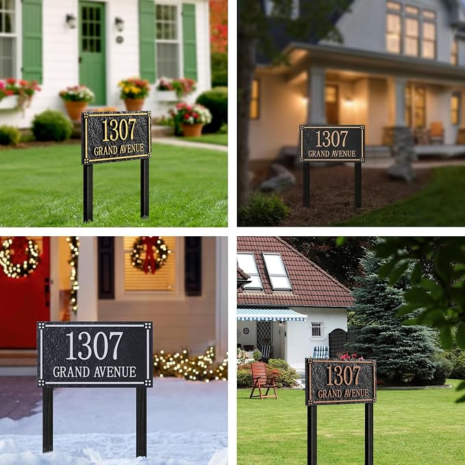 Custom House Address Sign, House Number Plaque Sign for Lawn,Yard,Ground,Driveway,Garden with 2 Stakes,Style 2