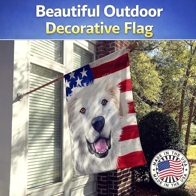 Caroline's Treasures CK6547CHF Great Pyrenees Dog American Flag House Flag Large Porch Sleeve Pole Decorative Outside Yard Banner Artwork Wall Hanging, Polyester, House Size, Multicolor