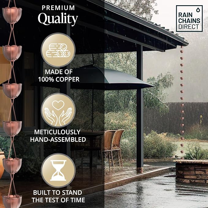Rain Chains Direct - Square Link Rain Chain - 8.5 FT - Durable Milled Aluminum - Premium Rain Chains for Gutters