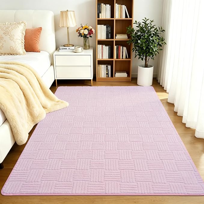 3x5 Pink Washable Shag Area Rug for Girls Bedroom, Modern Geometric Non Slip Living Room Rugs, Fluffy Soft Thick Carpet for Kids Room, Dorm, Office, Bedside, Entryway and Home Decor