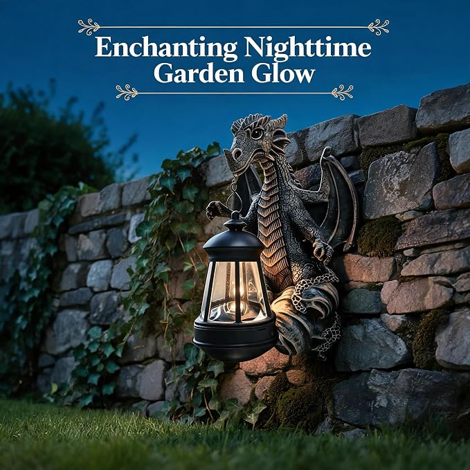 10"Dinosaur Solar Hanging Lantern, Tree Hugger Statue, Gift for Dino Lovers | Easy Tree-Hugging Installation, Lights Up Automatically at Sunset, Wonderful Gift for Dino Fans and Kids