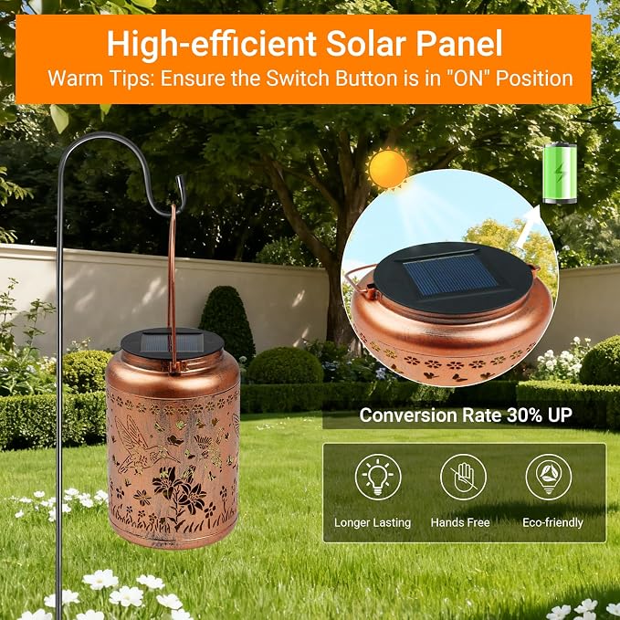 2 Pack Hummingbird Solar Lanterns Outdoor Waterproof, Birthday Gifts for Women Mom Grandma Seniors, Metal Hanging Lanterns Decorative Colorful LED Lights for Lawn, Yard, Patio, Backyard, Porch