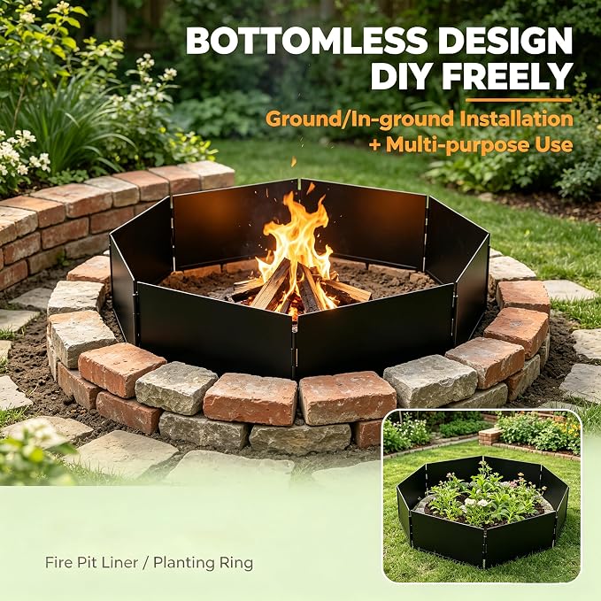 42 Inch Foldable Smokeless Fire Pit Ring, Heavy Duty Steel Fire Ring Liner Insert for Outdoor DIY Campfire Above or In-Ground, Anti-Rust Firepit for Backyard Camping Patio Bonfire