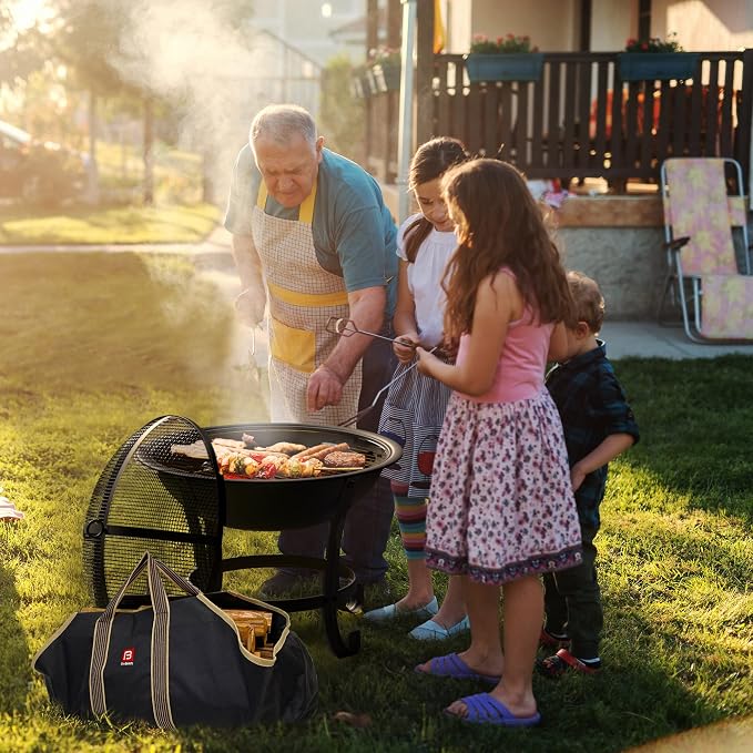 Fire Beauty Fire Pit BBQ Grill Pit Bowl with Mesh Spark Screen Cover,Poker (Includes Tote Bag)